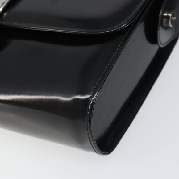 Authentic Salvatore Ferragamo Shoulder Bag Patent leather Black Silver - Picture 2 of 16